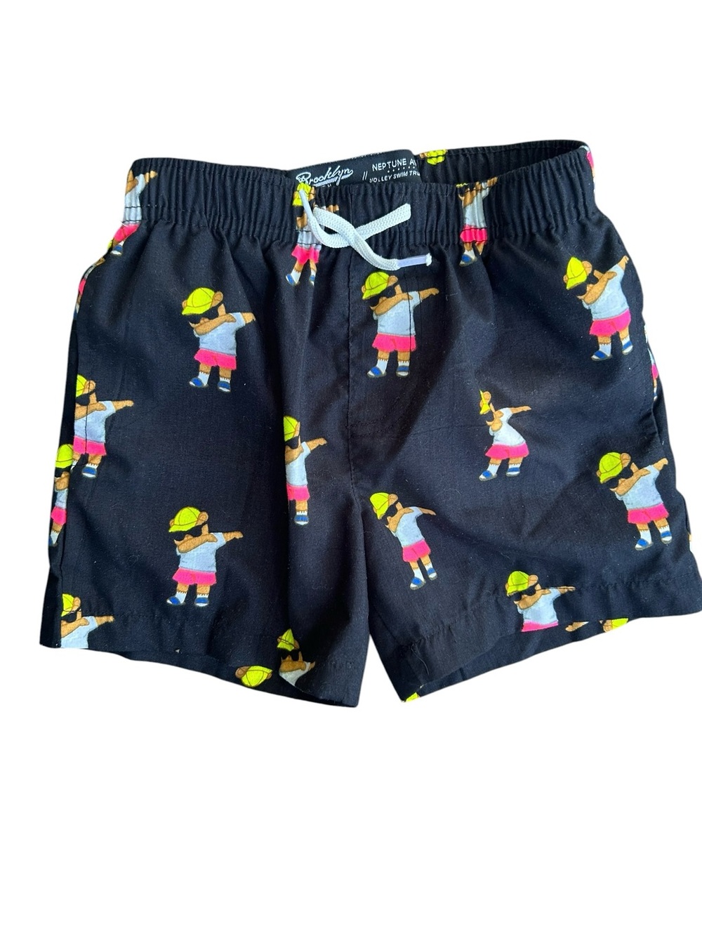 Brooklyn Cloth Boys’ Black Dabbing Bear Print Swim Shorts 5 Years